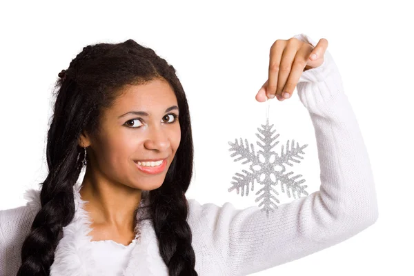 Girl with snowflake — Stock Photo, Image
