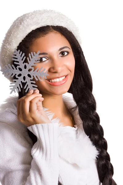 Κορίτσι με νιφάδα χιονιού — Φωτογραφία Αρχείου