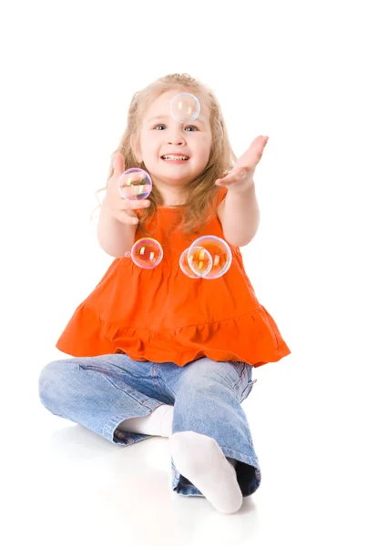 Girl playing bubbles — Stock Photo, Image