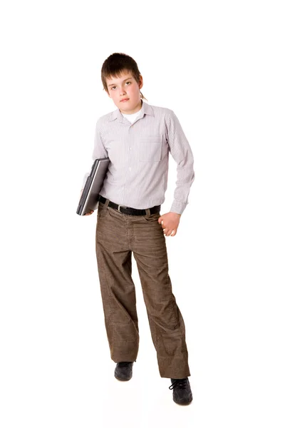Çocuk holding laptop — Stok fotoğraf