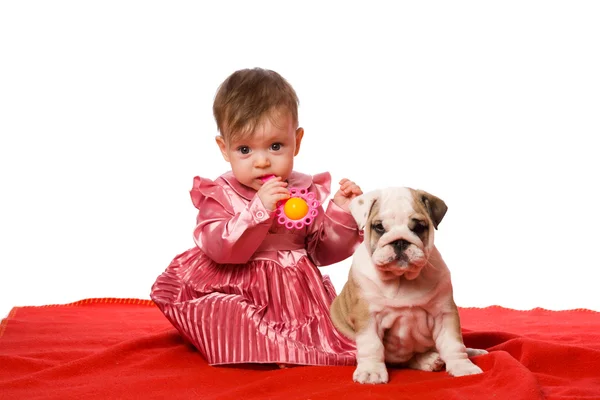 Baby a štěně — Stock fotografie