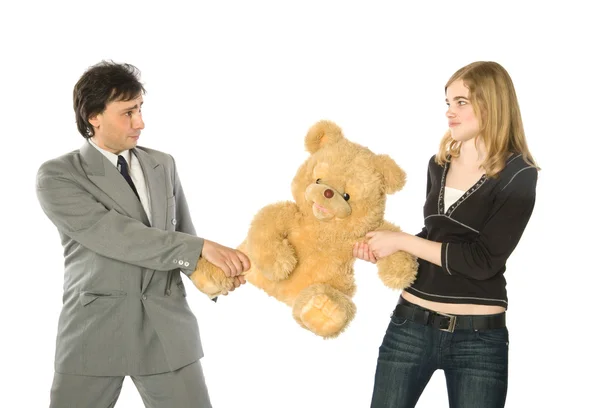 Fighting over a teddy-bear — Stock Photo, Image