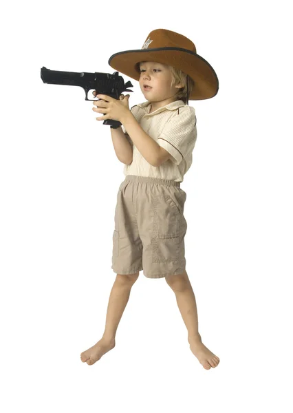 Мальчик играет шерифа — стоковое фото