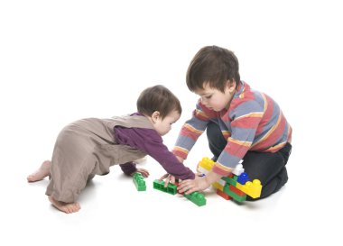 Brother and sister playing together clipart