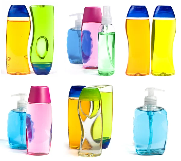 Tvål flaskor collage — Stockfoto