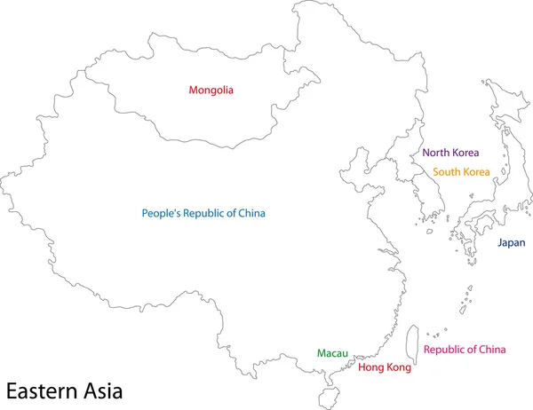 Östra Asien karta — Stock vektor