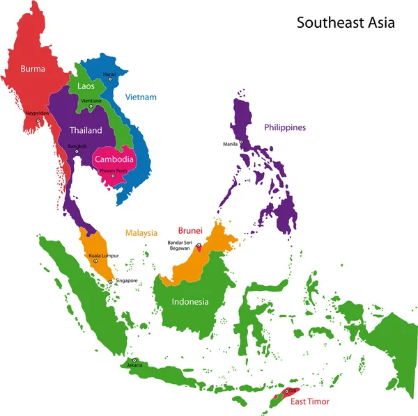 Mapa jihovýchodní Asie — Stockový vektor