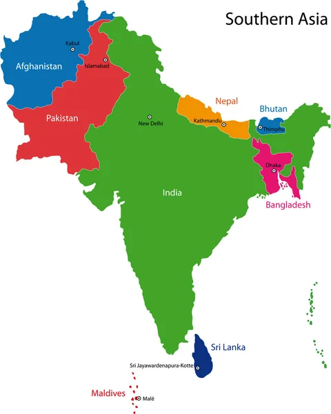 Jižní Asie mapa — Stockový vektor