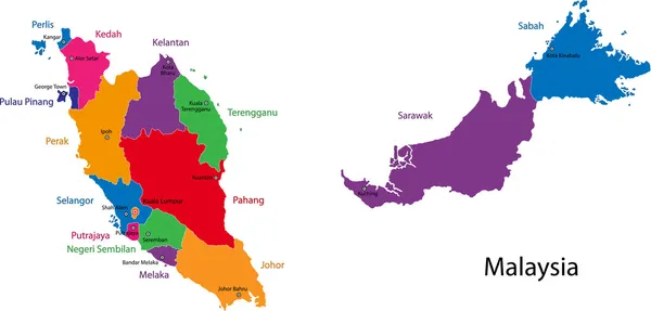 Mapa da Malásia — Vetor de Stock