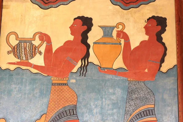Fresco at the south entrance of the Palace of Knossos — Stock Photo, Image