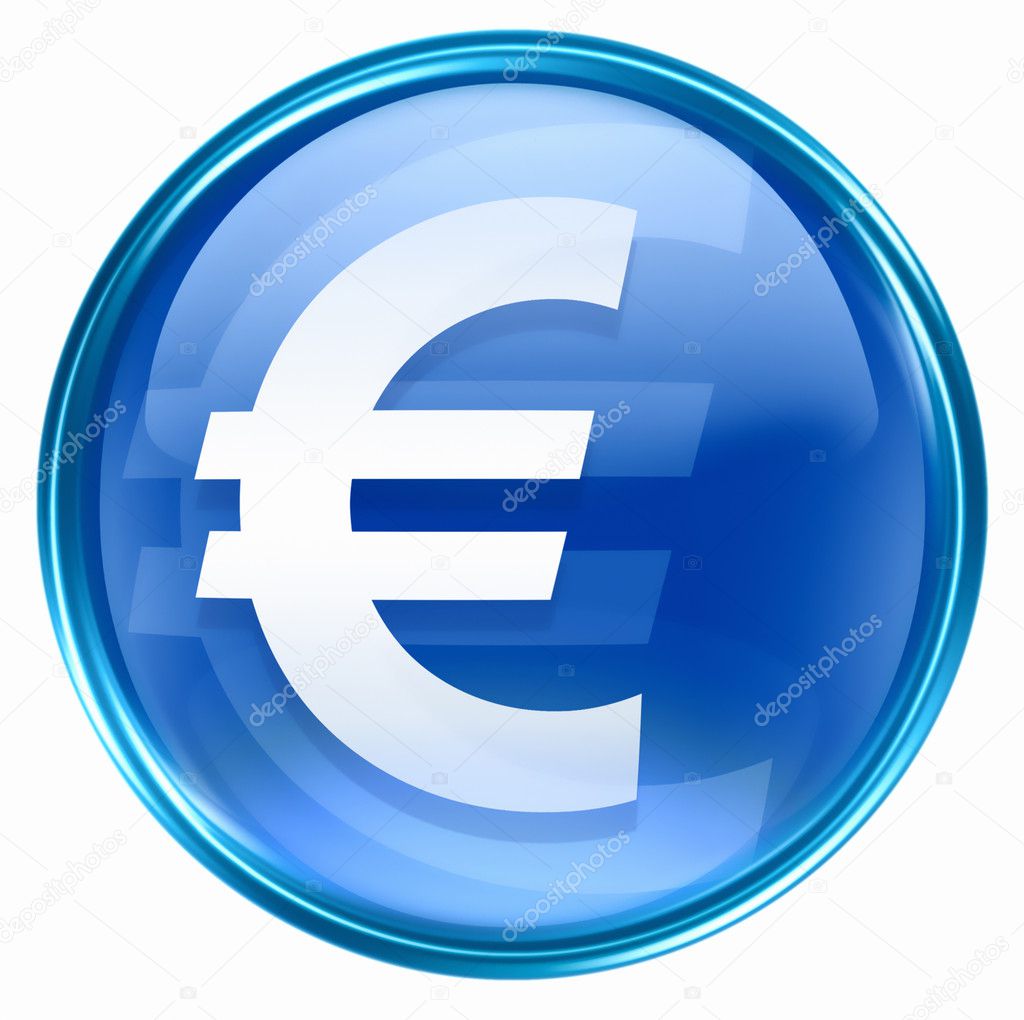 Euro icon blue, isolated on white background