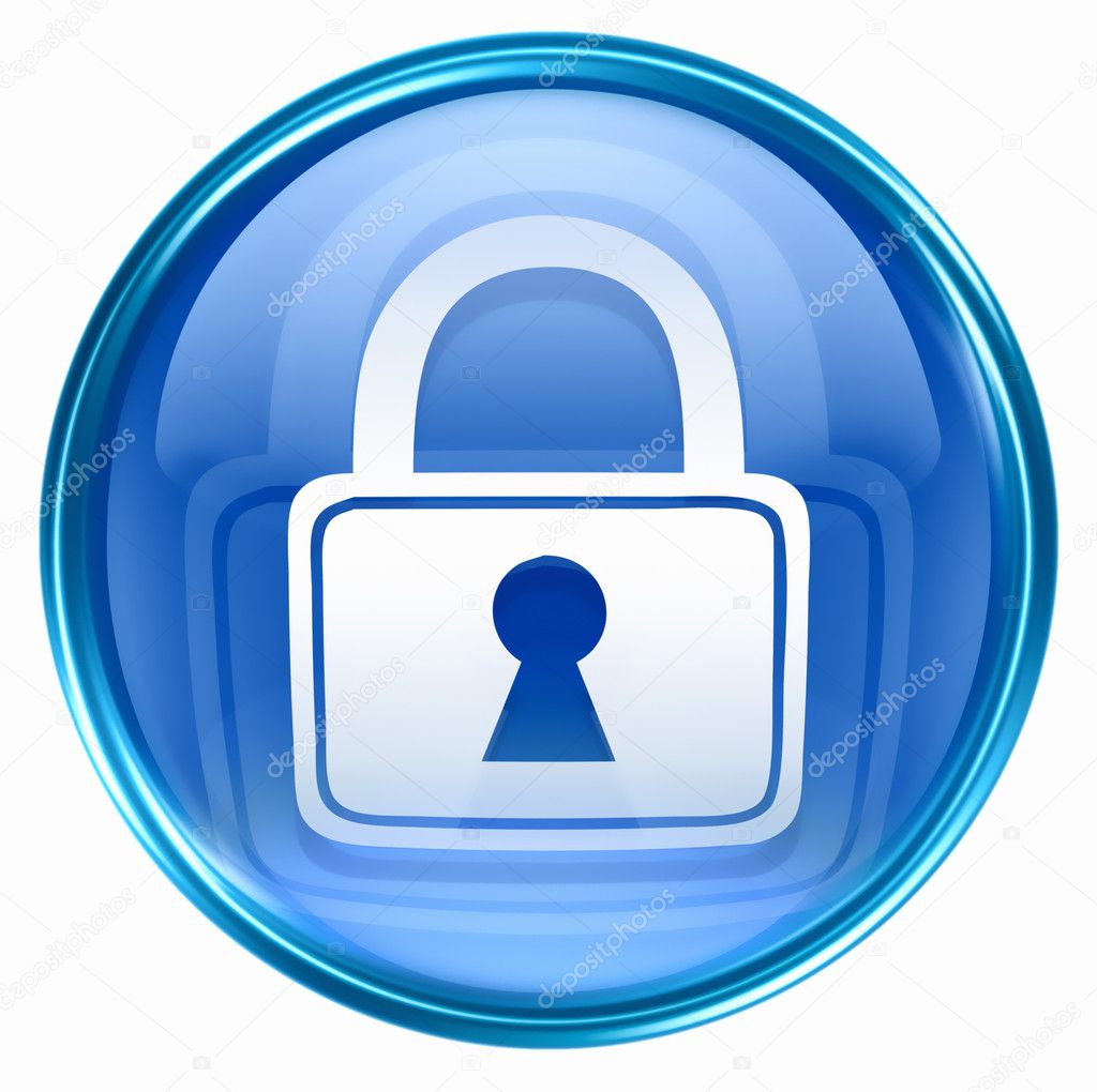 Lock icon blue, isolated on white background.