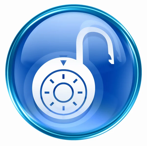 Lock is ingeschakeld, pictogram blauw, geïsoleerd op witte achtergrond. — Stockfoto