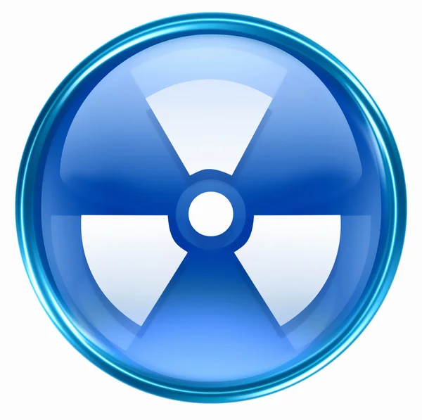 Radioactieve pictogram blauw, geïsoleerd op witte achtergrond. — Stockfoto