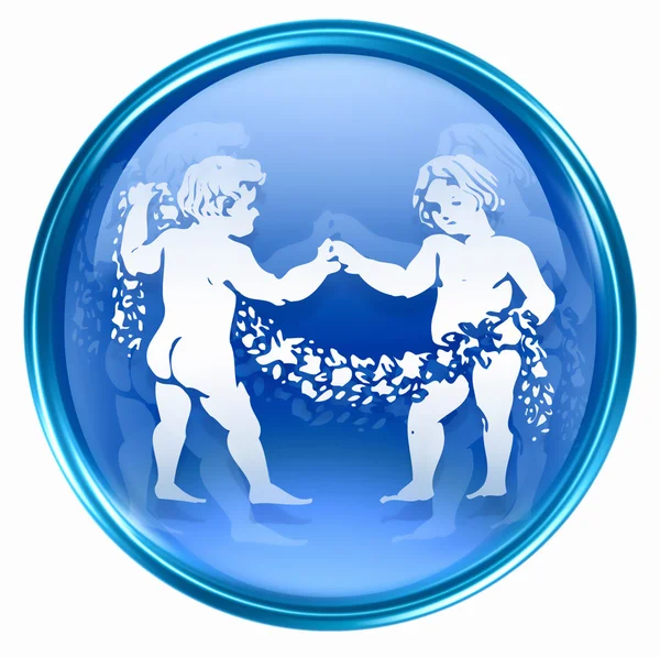 Ícone do botão do zodíaco Gêmeos, isolado no fundo branco . — Fotografia de Stock