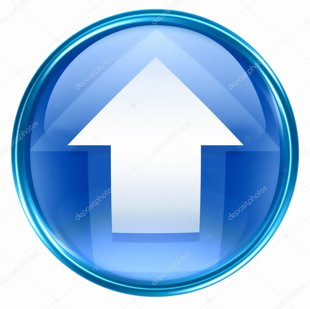 Arrow up icon blue, isolated on white background.