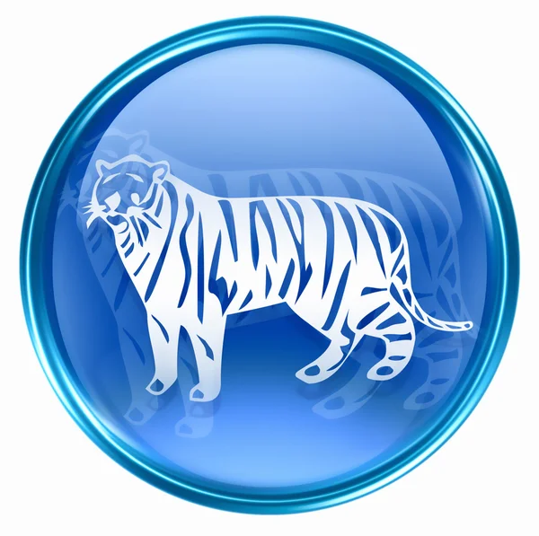 Ícone do zodíaco do tigre azul, isolado no fundo branco . — Fotografia de Stock