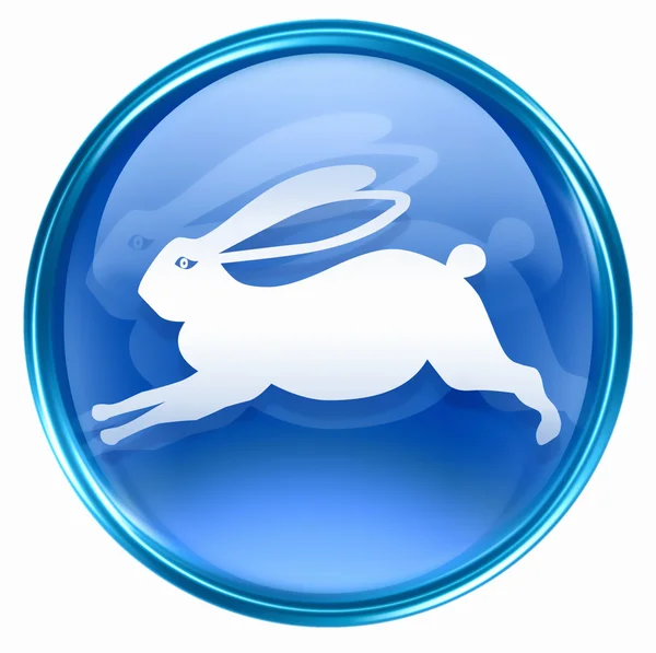 兔生肖图标蓝色，白色背景上孤立. — 图库照片