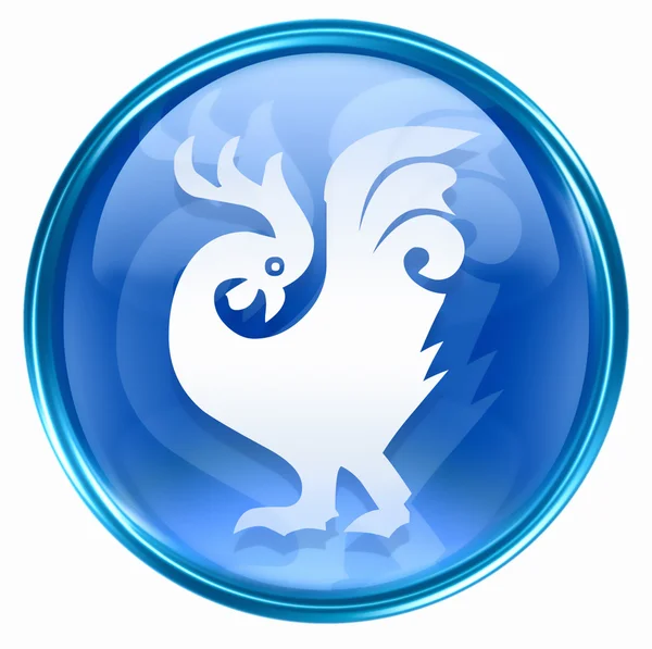 Κόκορας zodiac εικονίδιο μπλε, απομονώνονται σε λευκό φόντο. — Φωτογραφία Αρχείου