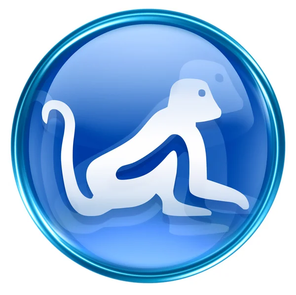 Ícone do zodíaco macaco azul, isolado no fundo branco . — Fotografia de Stock