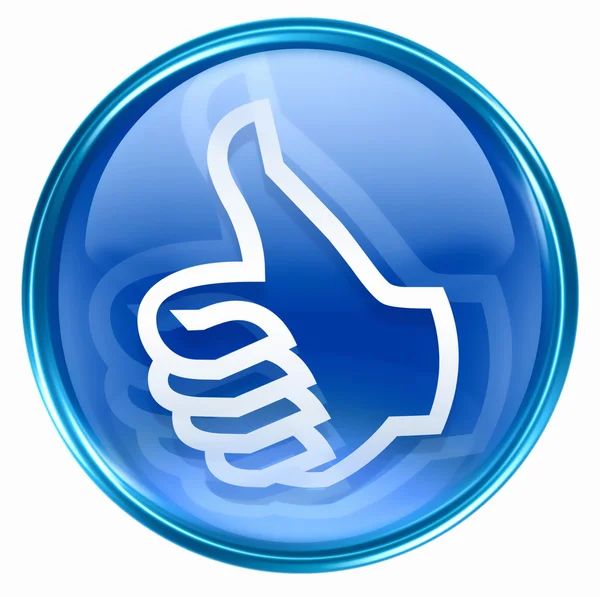 Thumb up icône bleu, isolé sur fond blanc . — Photo
