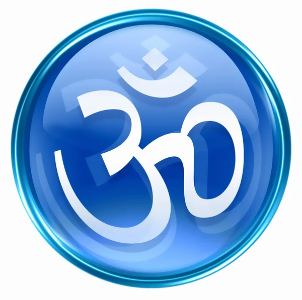 Om icono de símbolo azul, aislado sobre fondo blanco . —  Fotos de Stock