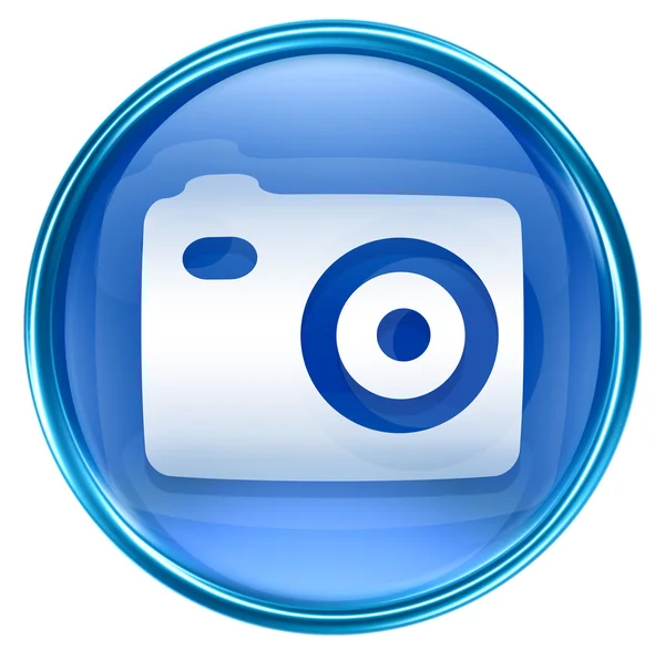 Значок камеры синий, выделенный на белом фоне — стоковое фото