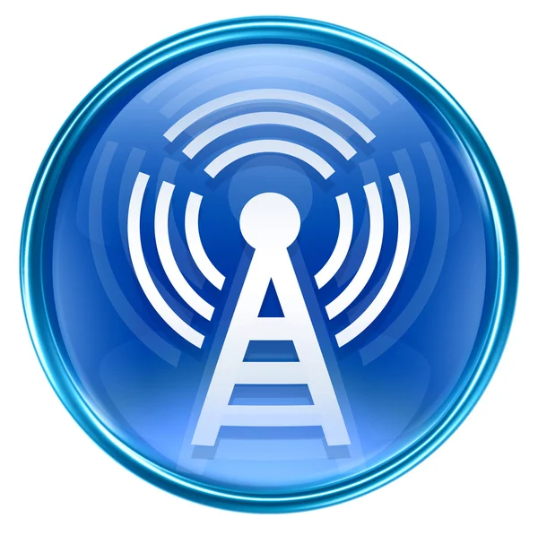 Wi-fi věž ikonu modrý, izolovaných na bílém pozadí — Stock fotografie