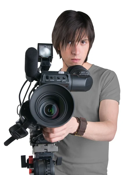 Cameraman, isolato su sfondo bianco — Foto Stock
