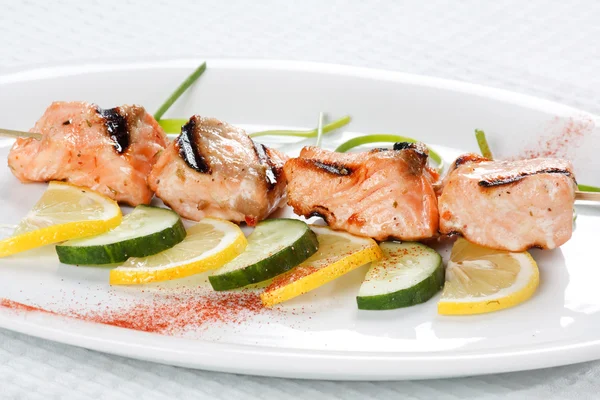 stock image Grilled salmon with lemon