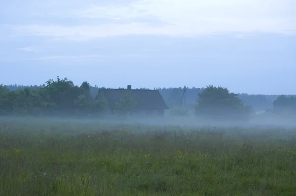 Деревня под туманом — стоковое фото