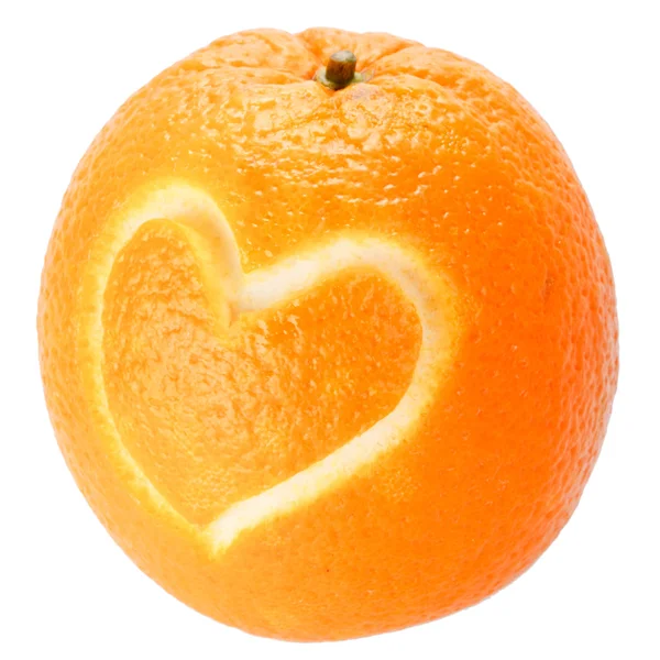 Orange with a heart sign — Stock Photo, Image