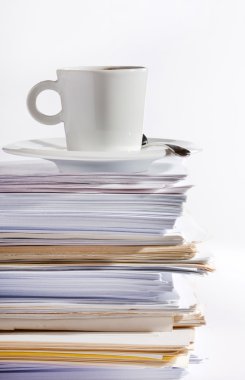 Coffee and stack of paper clipart