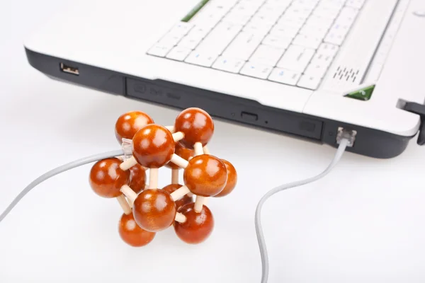 Ноутбук з моделлю молекули — стокове фото