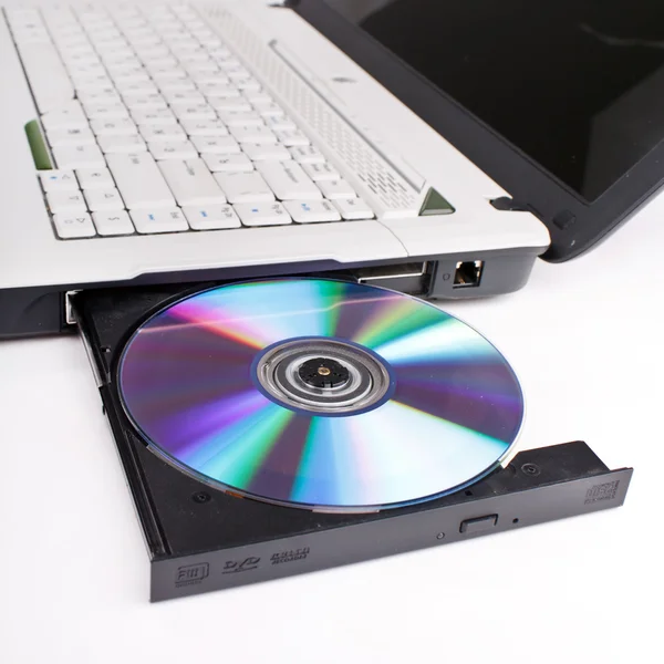 Laptop com bandeja de CD aberta — Fotografia de Stock