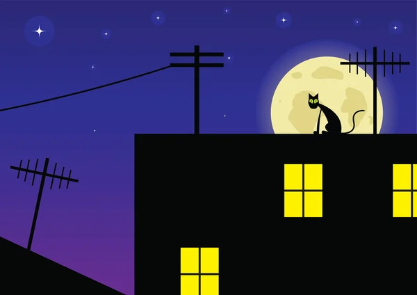 Кошка на крыше — стоковый вектор