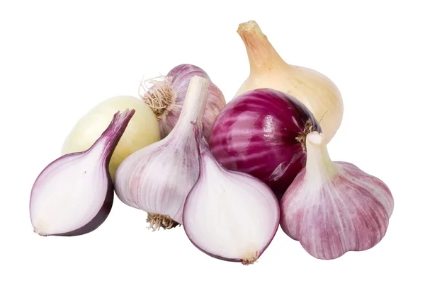 Garlic and onion. Vegetables on white background — Stock Photo, Image