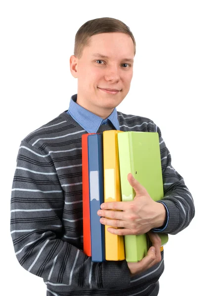 Człowiek z kupa folderów — Zdjęcie stockowe