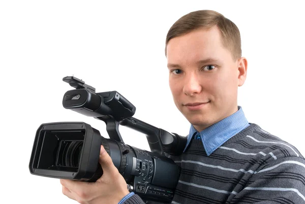Adam bir videocamera ile — Stok fotoğraf