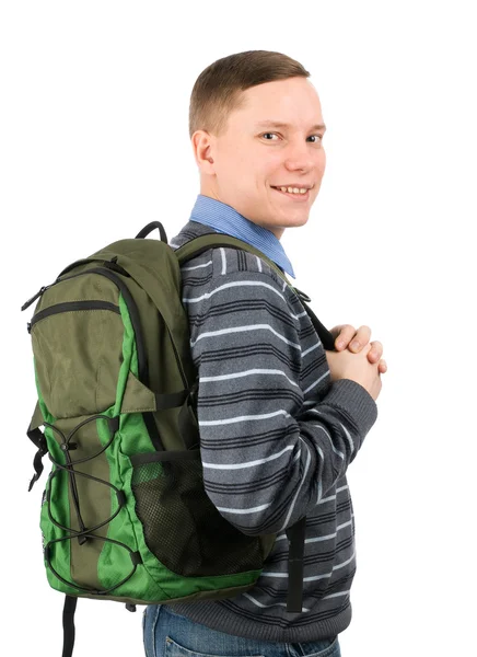 Šťastný vysokoškolský student s batohem — Stock fotografie
