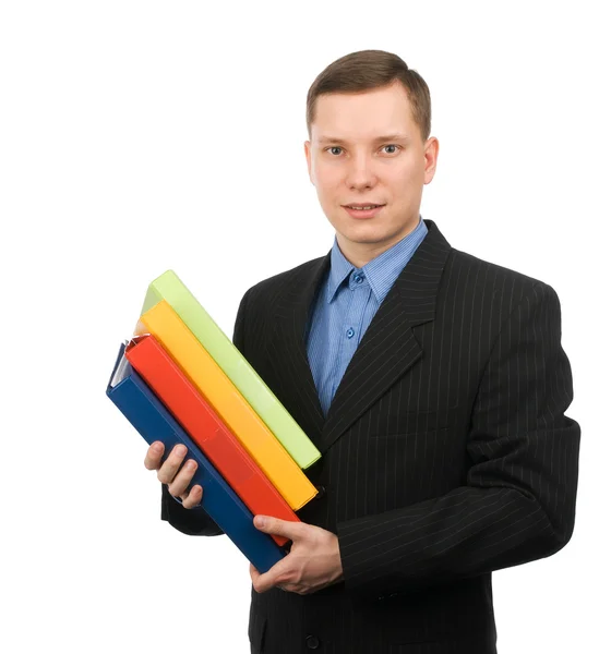 Biznesmen z kolorowych folderów — Zdjęcie stockowe