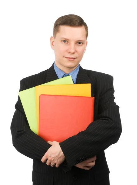 Biznesmen z kolorowych folderów — Zdjęcie stockowe