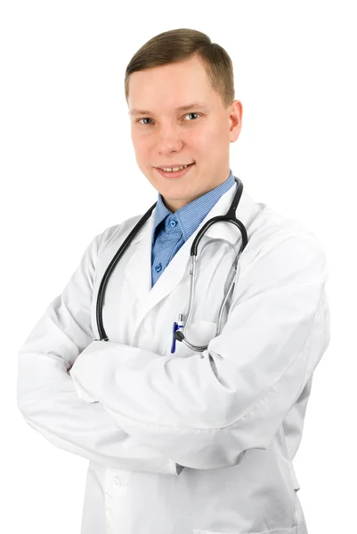 Χαρούμενος νεαρός γιατρός με το στηθοσκόπιο — Φωτογραφία Αρχείου
