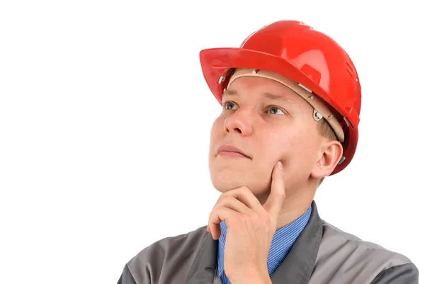 Construction worker thinking Stock Photo
