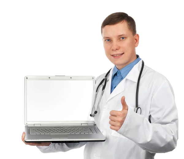 Молодий лікар показує великий палець вгору — стокове фото