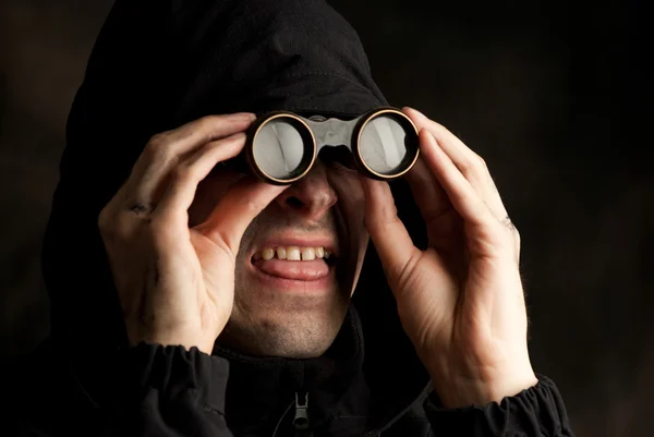 Funny man with binocular — Stock Photo, Image