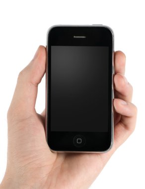 Mobile phone in man hand clipart
