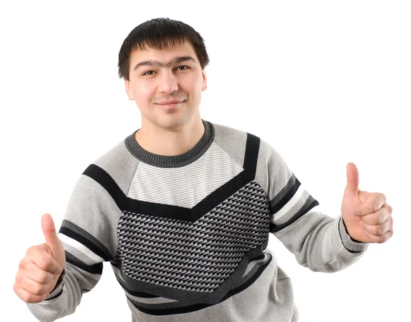 Asian young man smile with thumb up — Stock Photo, Image