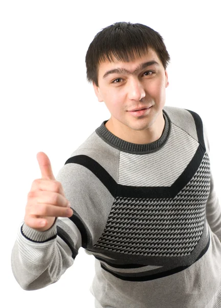 Asiatico giovane uomo sorriso con pollice in su — Foto Stock