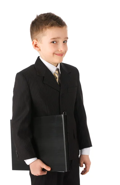Chlapec drží aktovku — Stock fotografie